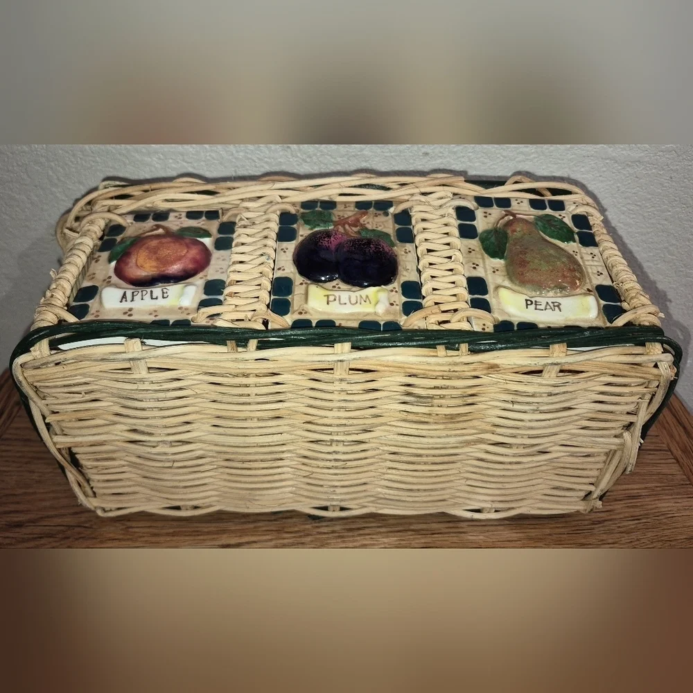 Vintage Woven Wicker Basket with Handles 12x5
